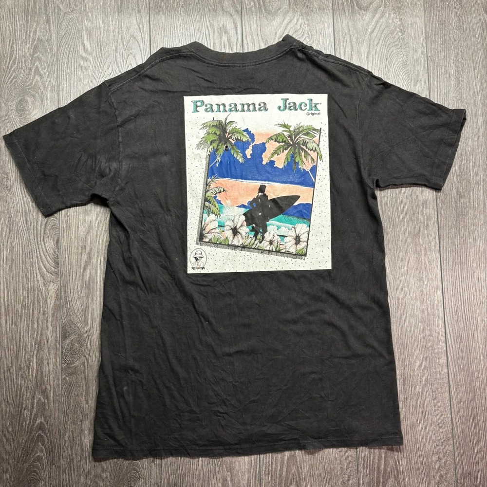 Vintage Panama Jack XL Limited Edition Surfer Graphic Shirt Black Single Stitch